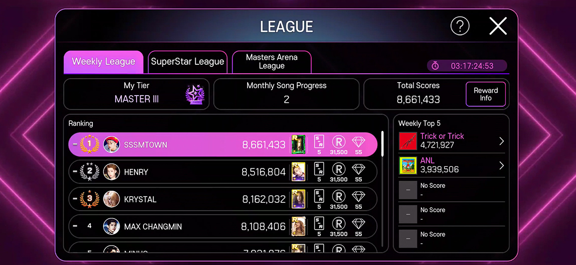 Join the league, increase your score, and challenge yourself to reach higher tiers.